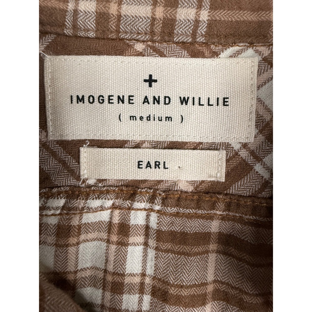 Imogene and‎ Willie Earl Puckered Flannel Top Unisex M Brown Plaid Button Down - Picture 2 of 7